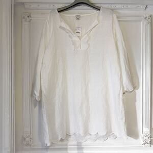 J.CREW NWT Linen Cotton Scallop Hem Tunic Top in White Size L